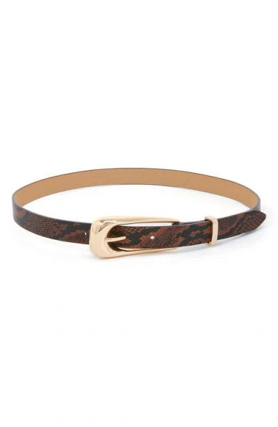 Ettika Snakeskin Print Leather Belt In Brown