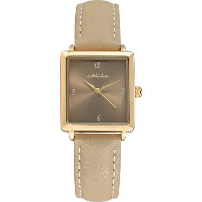 Ettika Square Case Leather Strap Watch In Brown