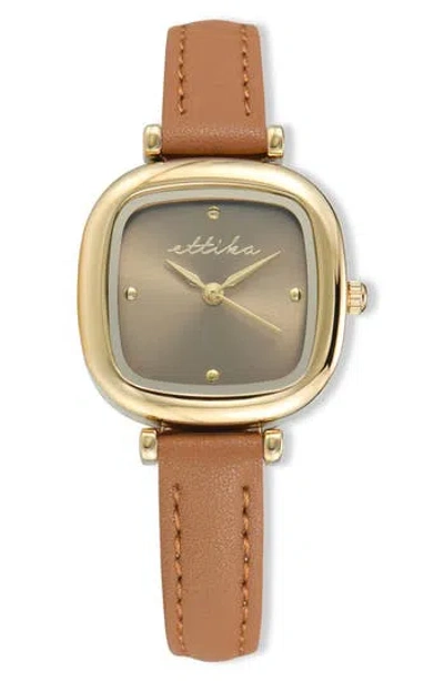 Ettika Square Case Leather Strap Watch In Brown