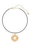 ETTIKA STATEMENT 18K GOLD PLATED HAMMERED CIRCLE CORD NECKLACE