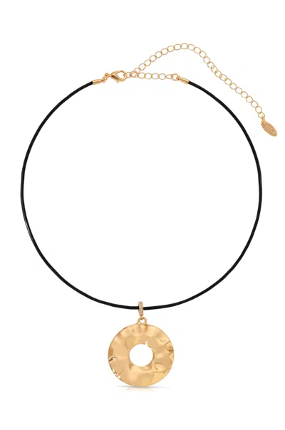 Ettika Statement 18k Gold Plated Hammered Circle Cord Necklace In Black