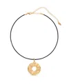 Ettika Statement 18k Gold Plated Hammered Circle Cord Necklace In Black