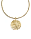 ETTIKA STATEMENT DISC CHOKER NECKLACE IN 18K GOLD PLATED, 15