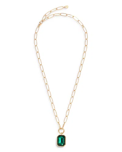 Ettika Stone Bezel Deco Pendant Necklace, 15-20 In Green