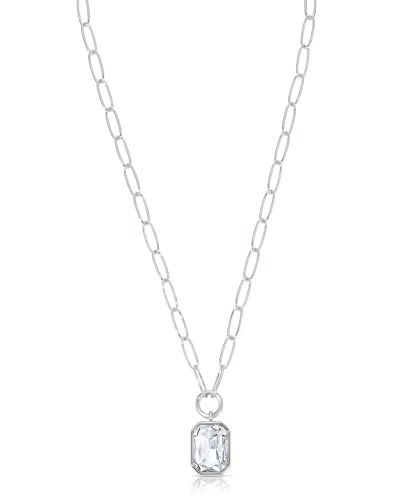 Ettika Stone Bezel Deco Pendant Necklace, 15-20 In Silver