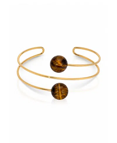 Ettika Summer Escape Tiger's Eye Cuff Bracelet In Gold