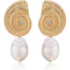 Ettika Swirled Shell Freshwater Cultivated Pearl Statement Earrings In Gold
