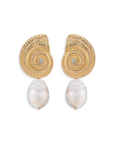ETTIKA SWIRLED SHELL CULTURED FRESHWATER PEARL STATEMENT EARRINGS