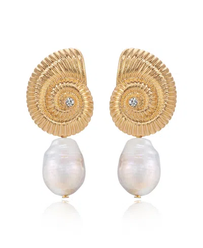 Ettika Swirled Shell Freshwater Cultivated Pearl Statement Earrings In Gold