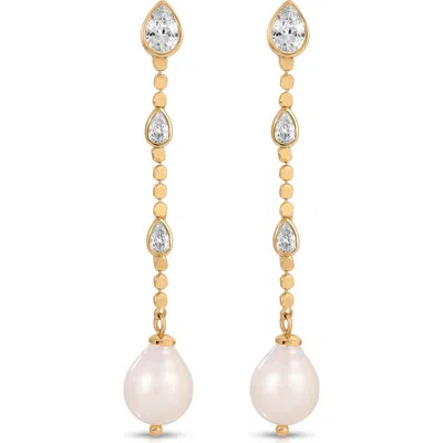 Ettika Teardrop Cubic Zirconia & Freshwater Pearl Drop Earrings In Gold