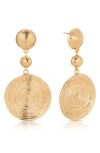 Ettika Textured Double Disc Drop Earrings In 18k Gold Plated In Gold