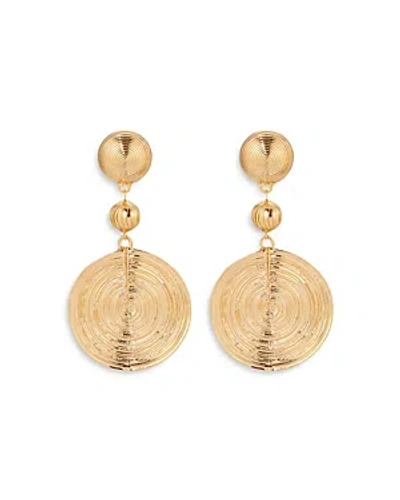 Ettika Textured Double Disc Drop Earrings In 18k Gold Plated