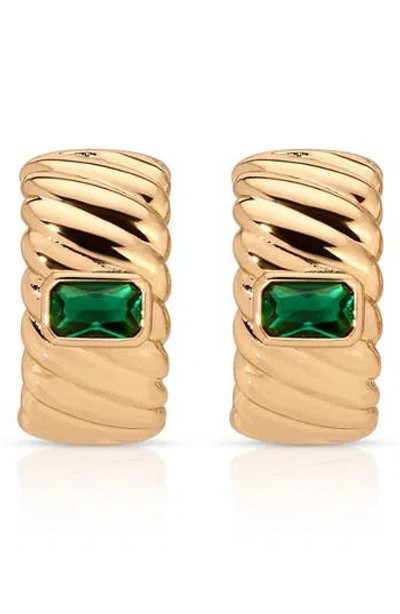 Ettika Textured Half Hoop Earrings In Green