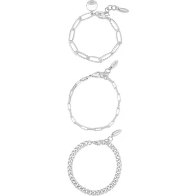 Ettika The Power Set Of 3 Chain Link Bracelets In Silver