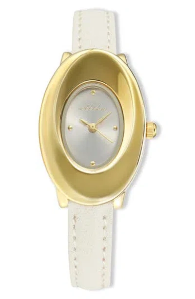 Ettika Thick Dome Quartz Leather Strap Watch, 24mm X 36.8mm In White