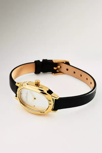 Ettika Timeless Texture Leather Watch In Black