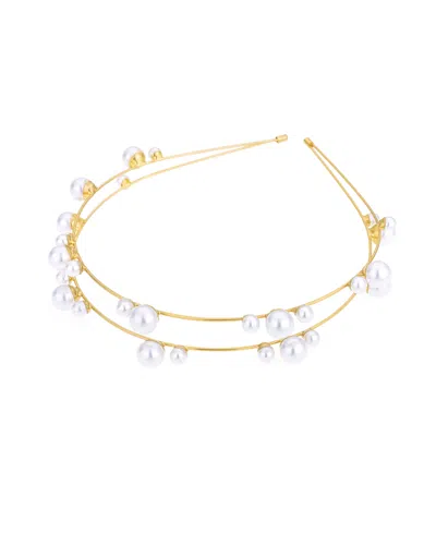 Ettika Topped In Imitation Pearls Headband In Gold