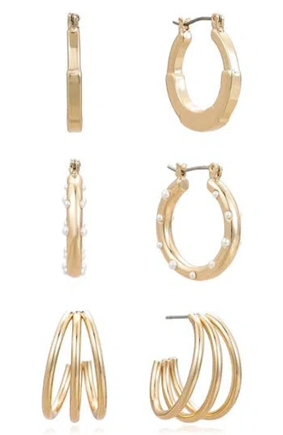 Ettika Triple Hoop Earrings Set In Gold