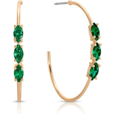 Ettika Triple Marquise Cubic Zirconia Hoop Earrings In Green