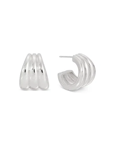 Ettika Triple Ribbed Huggie Hoop Earrings In Silver