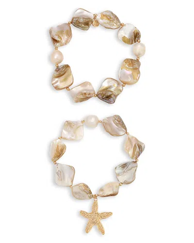 ETTIKA TRUE SHELL STRETCH BRACELETS, SET OF 2