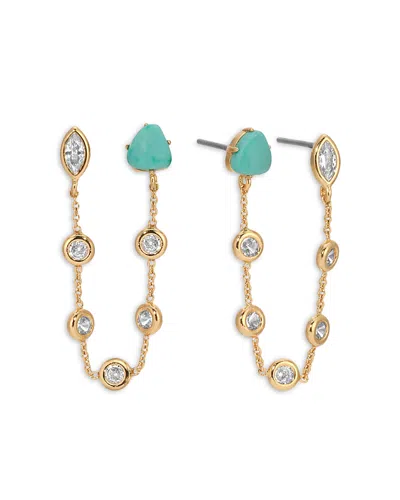 Ettika Turquoise & Cubic Zirconia Chain Connected Double Stud Earrings In Blue