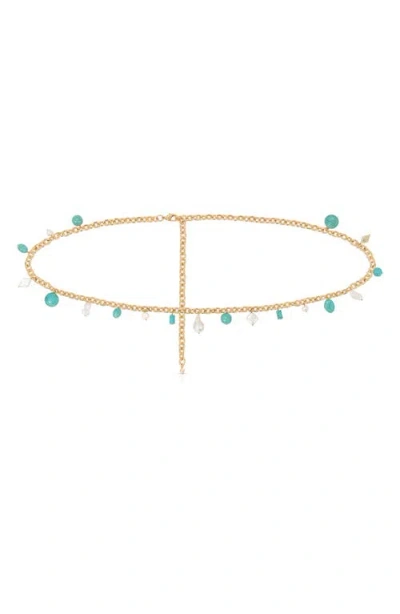 Ettika Turquoise & Freshwater Pearl Charm Waist Chain