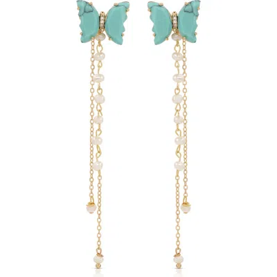ETTIKA ETTIKA TURQUOISE BUTTERFLY & FRESHWATER PEARL FRONT/BACK EARRINGS