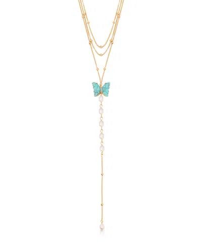 Ettika Turquoise Butterfly Cultivated Pearl Chain Lariat Necklace