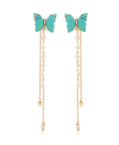 Ettika Turquoise Butterfly Freshwater Pearl Chain Dangle Earrings