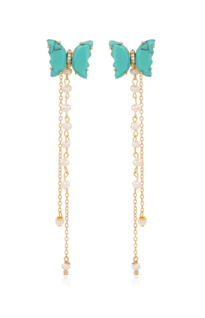 Ettika Turquoise Butterfly Freshwater Pearl Chain Dangle Earrings