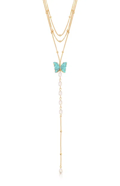 Ettika Turquoise Butterfly Cultivated Pearl Chain Lariat Necklace