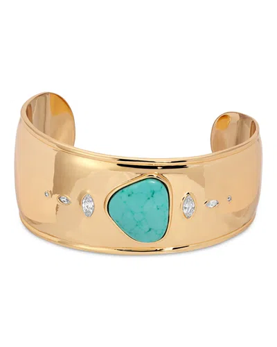 Ettika Turquoise Solstice Turquoise & Cubic Zirconia Wide Cuff Bracelet In Blue