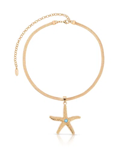 Ettika Turquoise Starfish Pendant Herringbone Chain Necklace
