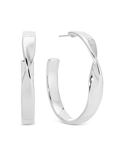 Ettika Twist Square Medium Hoop Earrings In Silver