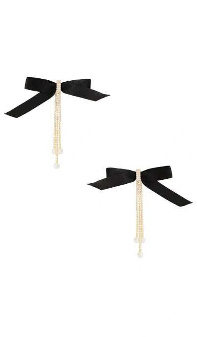 Ettika Velvet Bow Crystal Chain Earrings In 블랙 & 골드