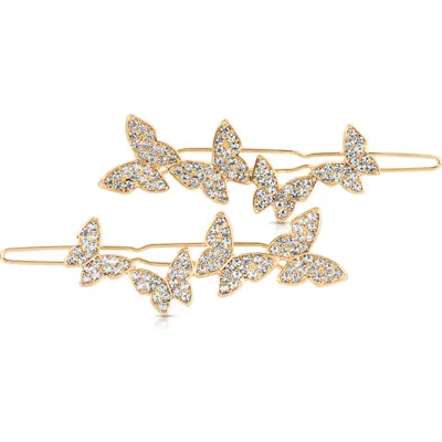 Ettika Whimsical Set Of 2 Crystal Butterfly Barrettes In Gold