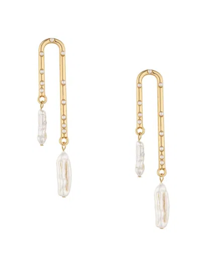 Ettika Women's 18k Goldplated & 14mm Freshwater Pearl Asymmetric Dangle Earrings In Brass