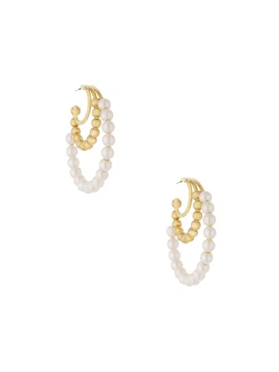 Ettika Women's 18k Goldplated & Acrylic Faux Pearl Beaded Hoop Earrings In Brass