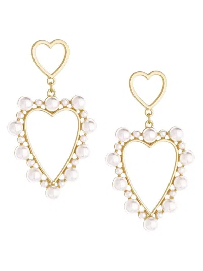 Ettika Women's 18k Goldplated & Acrylic Faux Pearl Heart Dangle Earrings In Brass