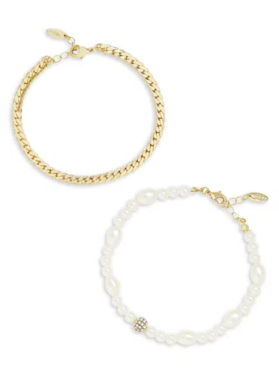 Ettika Women's 18k Goldplated & Faux Pearl Anklet Set In Brass