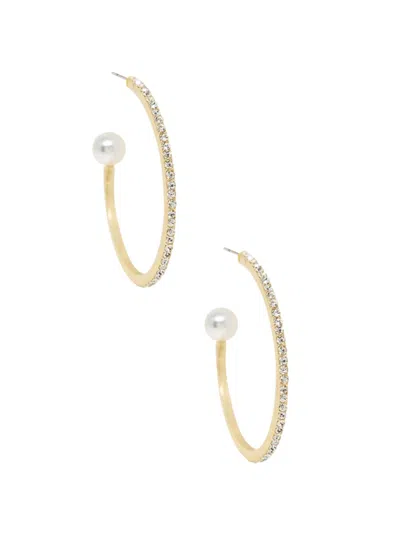 Ettika Women's Goldtone, Glass & Faux Pearl Hoop Earrings In Brass
