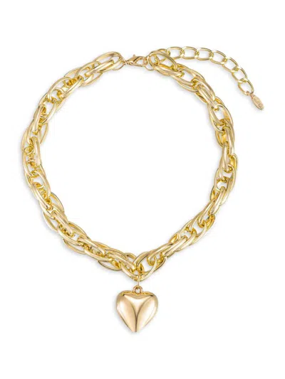Ettika Women's Goldtone Steel Chain Heart Pendant Necklace
