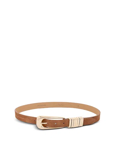 Ettika Women's Metal Core 18k Gold Plated Buckle Suede Leather Belt In Brown