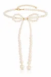 Ettika Faux Pearl Bow Choker Necklace In Beige