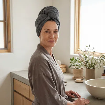 Ettitude Bamboo Waffle Hair Towel In Gray