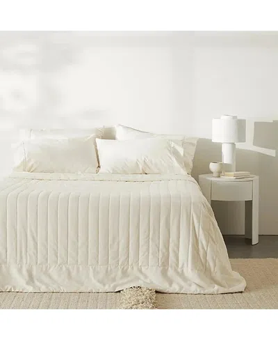 Ettitude Cleanbamboo Hemp Linen+ Coverlet, Full/queen In White