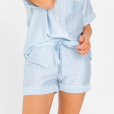Ettitude Sateen Pj Shorts In Starlight Blue Stripes
