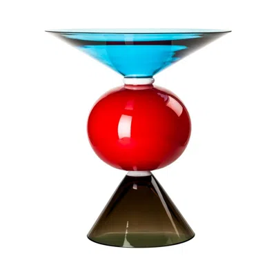 Pre-owned Ettore Sottsass 21st Century Oman Glass Vase In Aquamarine/grey/red By
