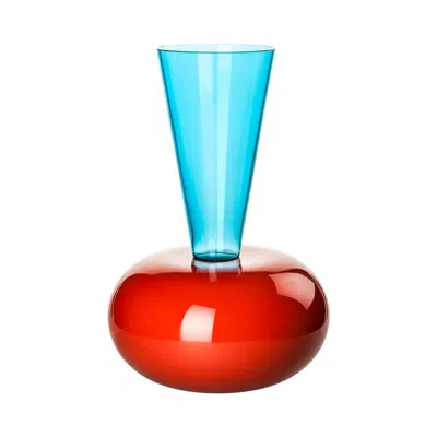 Pre-owned Ettore Sottsass 21st Century, Puzzle Glass Vase In Aquamarine/coral By  In Red